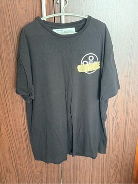 Off-White Black Short Sleeve Tee with Gold Accent Logo